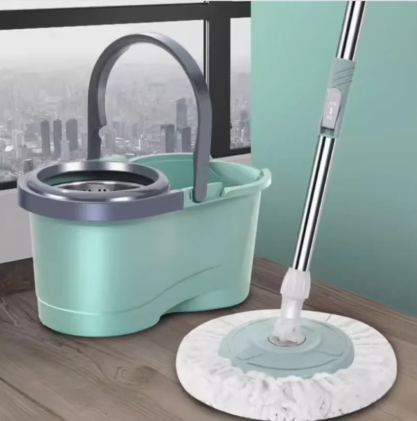 Mop Giratório Essencial 360 – Balde de 12L com Cesto Inox e Cabo Ajustável